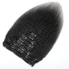 アフロ・キンキーストレートヘア未処理のクリップのヘアエクステンション120グラムモンゴルのバージンの人間の髪アフリカ系アメリカ人のレミーの自然な黒いクリップ