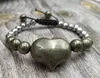 Beaded Strands YA4060 Natural Pyrite Heart Stone Hematite Beads Knot Cord Bracelet Adjustable1