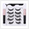 Wholesale 3D imitation mink eyelashes magnet eyelashes 5 pairs of magnet eyelashes set double tube magnetic Eyeliner