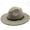 Chapeau de Jazz en laine Beige blanc gris pour femmes et hommes, chapeaux à bord en feutre, Trilby dames Vintage en laine Panama Cloche Fedora