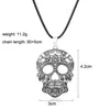 Vintage Gothic Carved Flowers Skull Skeleton Pendant Necklace Ceative Design Wax String Punk Skull Necklace for men women