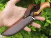 Freewolf utomhus överlevnad rakt jaktkniv 8Cr13mov satin blad Rosewood handtag fasta blad med lädermantel