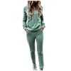 Löpuppsättningar 2021 Lady Autumnwinter Jogging Sport Suit Solid Leisure Hood Sports Surits For Wemen Athletic Wear Long Hidees #3