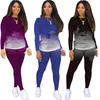 NOWOŚĆ KOBIET 3X Plus Size Fall Winter Jogger Dwuczęściowy zestaw Gradient Tracksuits Bluzy Bluzy z długimi rękawami+spodnie Casual Sportsła 3696