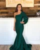 Verde escuro elegante Mermaid Evening vestidos longos de cetim de um ombro plissado formais Vestidos Prom Party Dress Evening Wear Robe De Soiree