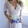 Шампанское Boho Свадебные платья 2020 с короткими рукавами V шеи кружева аппликация без спинки свадебное платье пляж свадебные платья халат де Марие