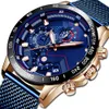 Moda Męskie Zegarki Top Brand Wristwatch Zegar Kwarcowy Niebieski Zegarek Mężczyźni Wodoodporny Sport Chronograf Relogio Masculino