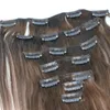 120g Clipe de cabeça completa em extensões de cabelo humano 7pcs ombre rosa marrom dicas # 3 Rose Gold balayage extensões de cabelo destaques