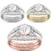 Роскошные серебряные золотые три в одном штабелируемых алмазных кольцах с боковыми камнями, я люблю тебя всегда свадебные обручальные обручальные кольца любви кольцо годовщины подарок