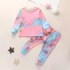 Automne enfant en bas âge bébé garçons côtelé tricoté cravate teinture pyjamas ensembles t-shirt à manches longues + pantalons pantalons filles vêtements vêtements de nuit pyjamas