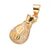 Iced Out Money Bag Pendant DIY Charms Men Hip Hop Zircon Mens Bling Pendants Guldpläterad Smycken Love Gift