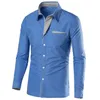 Herenkleding Shirts Mannen Kleurenblok Streep Slanke Lange Mouw Knop Turn Collar Shirt Top Casual Work Social Shirt1