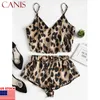 2020 novas senhoras sexy 2 pçs estilo leopardo verão cetim renda pijamas terno babydoll lingerie camisola pijamas set4935495