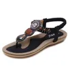 2020 National Wind Sandals Women's Travel Beach Bohemian Retro Beaded Flat Shoes Casual Elastic Belt Women's Sandals 35-42