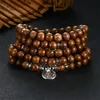 Wholesale価格ナチュラルサンダルウッドメンズブレスレットロータスジュエリー祈りPulsera Hombre Woodビーズロザリオ・ブレスレット用レディースギフト