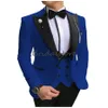 Slim Fit Ivory Black Blue Groomtuxedos För Formell Bröllopsdräkt Tre Pieces Noble Grey Business Occasure Wear Män Passar 2020 Bröllop Tuxedo