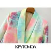 KPYTOMOA Frauen 2020 Mode Zweireiher Tie-dye Drucken Blazer Mantel Vintage Langarm Taschen Weibliche Oberbekleidung Chic Tops CX200819