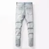 Sokotoo Men's angel crown printed embroidery jeans Fashion light blue slim fit stretch denim pants