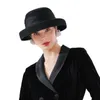 Ladies Wool Felt Hats With Flower Veil Winter Wool Fedora For Women Fascinator Flat Wide Brim Vintage Cloche Hat M672298404