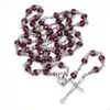 Kristus katolska violett kristall Jerusalem Handgjorda Jesus Rosary Cross Necklace Religion Christian Tillbehör Julklapp