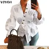 Vonda 2020 Long Lantern Sleeve Blus Kvinnor Kontor Lady Ladies Work Wear Womens V Neck Tops och Blusar Kvinna Blusas