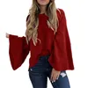 Women Knitted Flare Sleeve Solid O Neck Sweaters Fashion Female Loose Casual Pullover Sweaters Autumn Winter Outwear Hot Sale