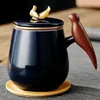 Kreative Vogel-Kaffeetasse aus Keramik mit Holzgriff, Milchbecher, großer Deckel, selbstrührende Teetassen, europäische kreative Tassen