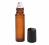 Vente chaude 1000 pcs/Lot 10 ml ambre rouleau sur bouteilles en verre pour huiles essentielles vide bouteille de parfum rechargeable avec capuchon noir rouleau en métal