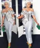 Nigéria Africano New Aso Ebi Estilo Alças de prata sereia Vestidos de manga curta tornozelo comprimento formais vestes desgaste vestido de noite