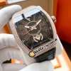 Nuovo Vanguard Crazy Hours V45 Orologio automatico da uomo con lunetta in diamanti Quadrante nero Indicatori numerici 3D Cassa in acciaio Orologi in pelle e gomma Hel267N