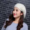 2020 New Brand Design Women Warm Berets Adorn Faux Pearls Angora Style Pure Colors Winter Outdoor Beanie