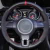 DIY Black Genuine Leather Suede Car Steering Wheel Cover for Volkswagen Golf 6 Mk6 VW Polo Jetta MK5 Sagitar Bora Santana