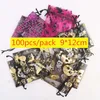 9 * 12cm Halloween Mesh Organza Bag Party Candy Väskor Drawstring Gifts Wrap Packing Cartoon Gold Pumpa Skull Bat Spider Web Totes D81804