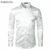 Stylowa biała jedwabna koszula satynowa mężczyźni chemise homme casual z długim rękawem Slim Fit Mens Dress Shirts Business Wedding Męska koszula 200925