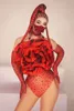 Valentine's Day Party Show Men Women Group Dance Costume Red Rose Flower Crystals Bodysuit Nightclub Bar DJ Dancer Stage Wear272v