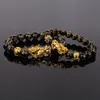 1pc feng shui 10-12mm Svart pärlor Alloy Rikedom Bangles med Golden Pixiu Charm Armband Gåvor för män Kvinnor