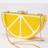 Designed Watermelon Shape Acrylic Lemon Evening Bags Plastic Clutch Party Fruit Crystal Bow Handbag Diamond Women Messenger Purse 256W