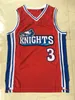 Cambridge Jersey # 3 Comme Mike Knights Movie Basketball Maillots cousus Blanc Rouge Cousu 100% Taille S-XXL