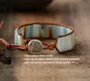 Böhmen-Armband, Naturstein, einzelnes Vintage-Leder-Wickelarmband, Halbedelstein-Perlen, handgefertigter Schmuck 5796835