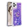 Coques de téléphone de sable à paillettes liquides avec béquille pour Iphone 7 8plus Xr 12 11 13 14 Pro Max Samsung S20 Note 20 Bling Floating Waterfall TPU Protector Cover