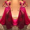 Red Bury New Sexy Sequins Mermaid Prom Dresses Illusion Sheer One Shoulder Sequined Lace Tulle Custom Open Back Formal Evening Gowns 403