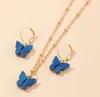 NEW Butterfly Pendant Necklaces And Earrings Set For Women Girls Fashion Pink Gold Necklace Elegant Choker Fashion Sweet Jewelry Gift
