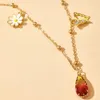 Huatang Boho Crystal Water Drop Schmetterling Anhänger Halskette für Frauen schöne Gänseblümchen Langkette weibliche Kragen Juwely am Hals5684056