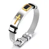 Fate love clássico cruz pulseira masculina joias de aço inoxidável comprimento de malha ajustável cor dourada pulseiras de joias masculinas 260f