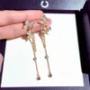 Sparkling diamond zircon beautiful butterfly long dangle stud earrings for women girls Fashion luxury silver post