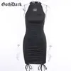 Goth Dark sexy elastische trekkoord gotische mini halterjurken zwarte letter afdrukken hoge taille bodycon wrap jurk voor vrouwen slijtage