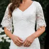 2020 Nowy Vintage Koronki A-Line Skromne Suknie Ślubne Krótkie Rękawy V Neck Simple Modest Temple Suknie Bridal Custom Made Robe de Mariee
