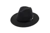 Plain Dyed Wool Felt Fedora Hat with Belt Buckle Decoration Men Women Jazz Felt Hat Chapeau Black Panama Trilby Unisex