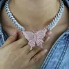 Новый 15 -миллиметровый Iced Out Bling Cz Cuban Link Chain Chain Rose Gold Pink Butterfly Collece Silver Color 2row CZ CZ Women Women Hip Hop Jewelry11941900