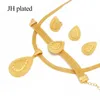 Boucles d'oreilles Collier Or Couleur 24K Ensembles de Bijoux Pour Femmes Africaines Cadeaux De Mariage De Mariée Fête Gouttes D'eau Pendentif Bague Bracelet Set303I